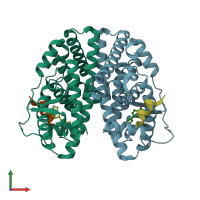 PDB entry 5tn4 coloured by chain, front view.