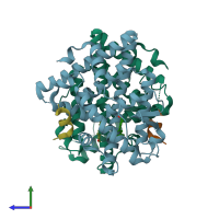 PDB entry 5tn4 coloured by chain, side view.