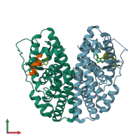 PDB entry 5tn6 coloured by chain, front view.