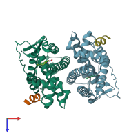 PDB entry 5tn7 coloured by chain, top view.