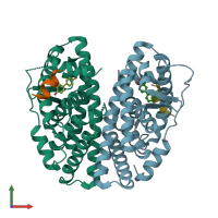 PDB entry 5tn8 coloured by chain, front view.