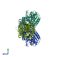 PDB entry 5tnd coloured by chain, side view.