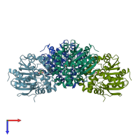PDB entry 5tnd coloured by chain, top view.