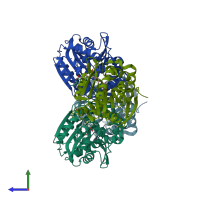 PDB entry 5tnf coloured by chain, side view.