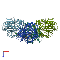 PDB entry 5tnf coloured by chain, top view.
