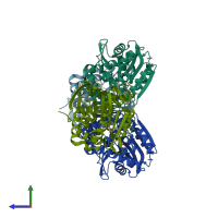 PDB entry 5tng coloured by chain, side view.