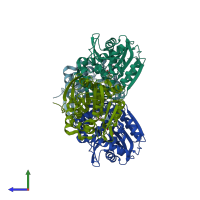 PDB entry 5tni coloured by chain, side view.