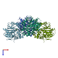 PDB entry 5tni coloured by chain, top view.