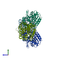PDB entry 5tnm coloured by chain, side view.