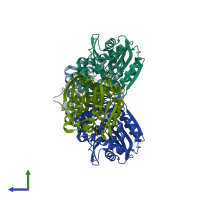PDB entry 5tnq coloured by chain, side view.