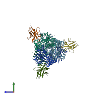 PDB entry 5toj coloured by chain, side view.