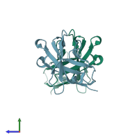 PDB entry 5tp3 coloured by chain, side view.