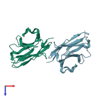 PDB entry 5tp3 coloured by chain, top view.