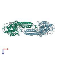 PDB entry 5tp4 coloured by chain, top view.