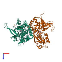 PDB entry 5tp9 coloured by chain, top view.