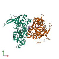 PDB entry 5tpa coloured by chain, front view.