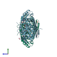 PDB entry 5tpr coloured by chain, side view.