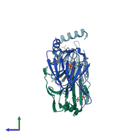 PDB entry 5tpv coloured by chain, side view.