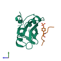 PDB entry 5tq1 coloured by chain, side view.