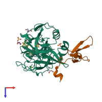 PDB entry 5tqe coloured by chain, top view.