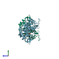PDB entry 5tql coloured by chain, side view.