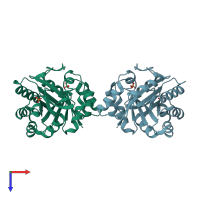 PDB entry 5tql coloured by chain, top view.
