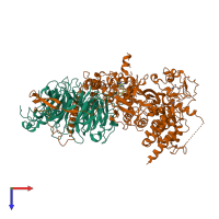 PDB entry 5tqr coloured by chain, top view.