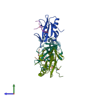 PDB entry 5tqs coloured by chain, side view.