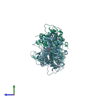 PDB entry 5tqu coloured by chain, side view.