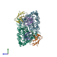 PDB entry 5tr1 coloured by chain, side view.