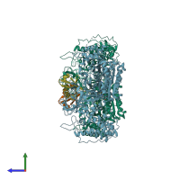 PDB entry 5tr4 coloured by chain, side view.