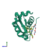Monomeric assembly 2 of PDB entry 5trf coloured by chemically distinct molecules, side view.