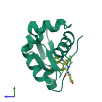 Monomeric assembly 4 of PDB entry 5trf coloured by chemically distinct molecules, side view.