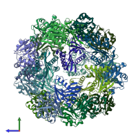 PDB entry 5trm coloured by chain, side view.