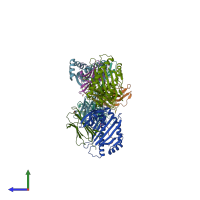 PDB entry 5ts1 coloured by chain, side view.