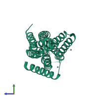 PDB entry 5tsa coloured by chain, side view.