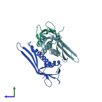 PDB entry 5tse coloured by chain, side view.