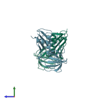 PDB entry 5tss coloured by chain, side view.