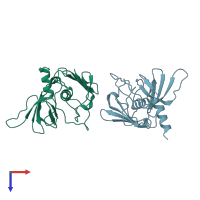 PDB entry 5tss coloured by chain, top view.