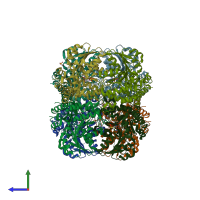 PDB entry 5tsu coloured by chain, side view.