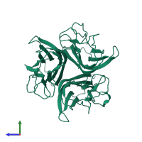 Homo trimeric assembly 2 of PDB entry 5tsw coloured by chemically distinct molecules, side view.