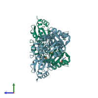 PDB entry 5tt2 coloured by chain, side view.