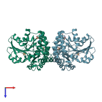 PDB entry 5tt2 coloured by chain, top view.