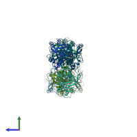 PDB entry 5tt3 coloured by chain, side view.