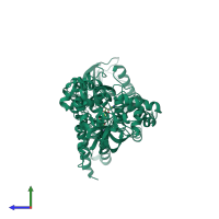 PDB entry 5tt5 coloured by chain, side view.