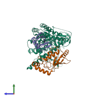 PDB entry 5tte coloured by chain, side view.