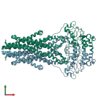 PDB entry 5ttp coloured by chain, front view.