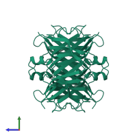 Homo tetrameric assembly 1 of PDB entry 5ttr coloured by chemically distinct molecules, side view.