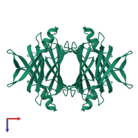 Homo tetrameric assembly 3 of PDB entry 5ttr coloured by chemically distinct molecules, top view.