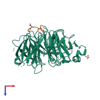 Hetero dimeric assembly 1 of PDB entry 5ttw coloured by chemically distinct molecules, top view.